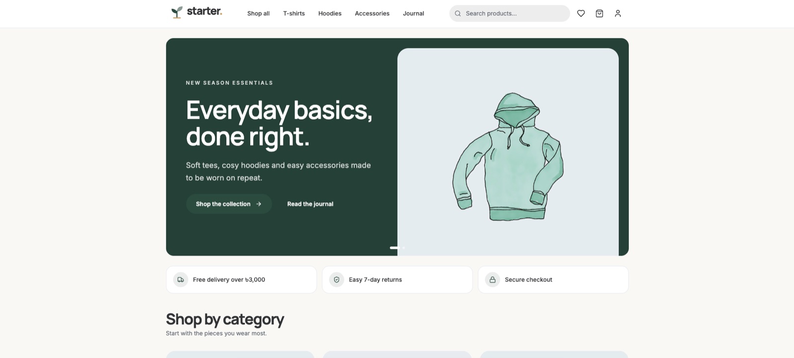 Starter storefront theme home page