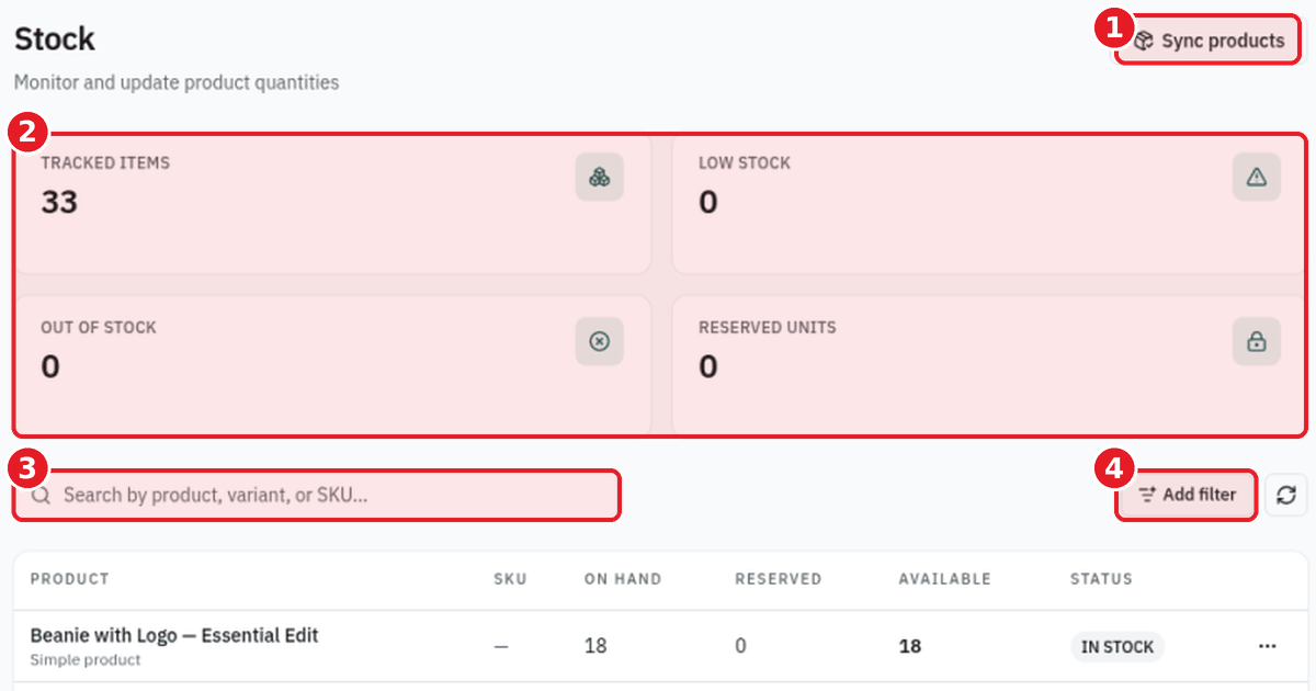How to manage stock in StoreOS: on hand, available and low stock