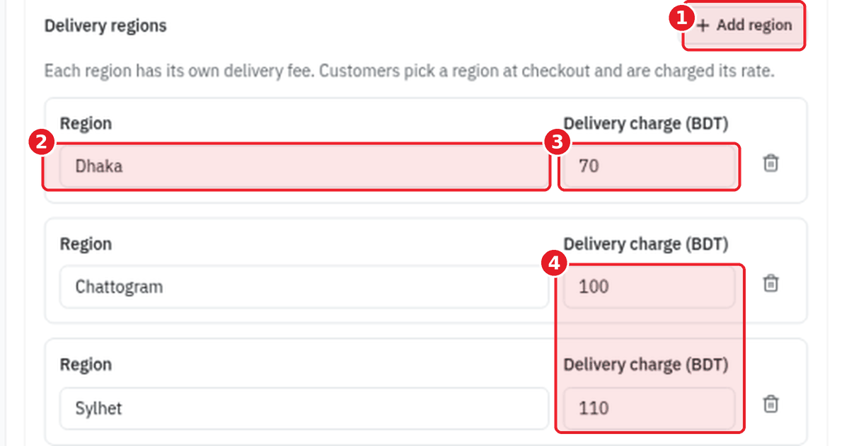 How to set delivery charges by region in StoreOS
