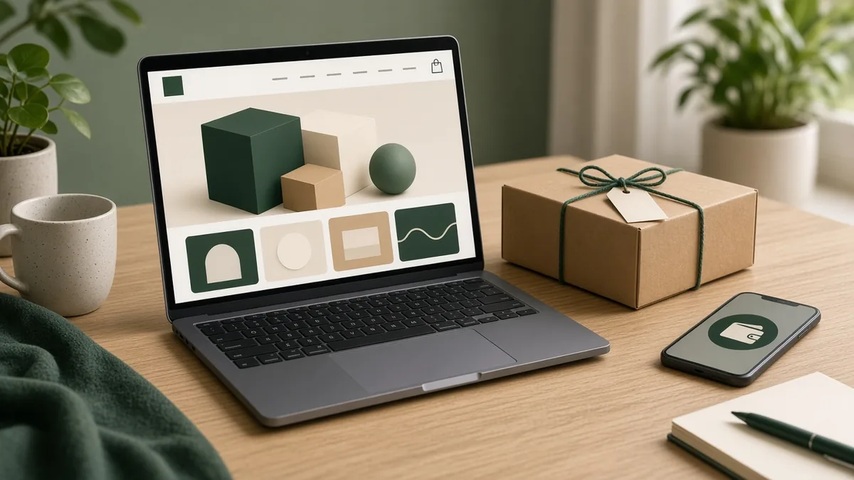 Laptop showing a simple shop page next to a tied parcel and a phone with a wallet icon, for running a test order on each platform